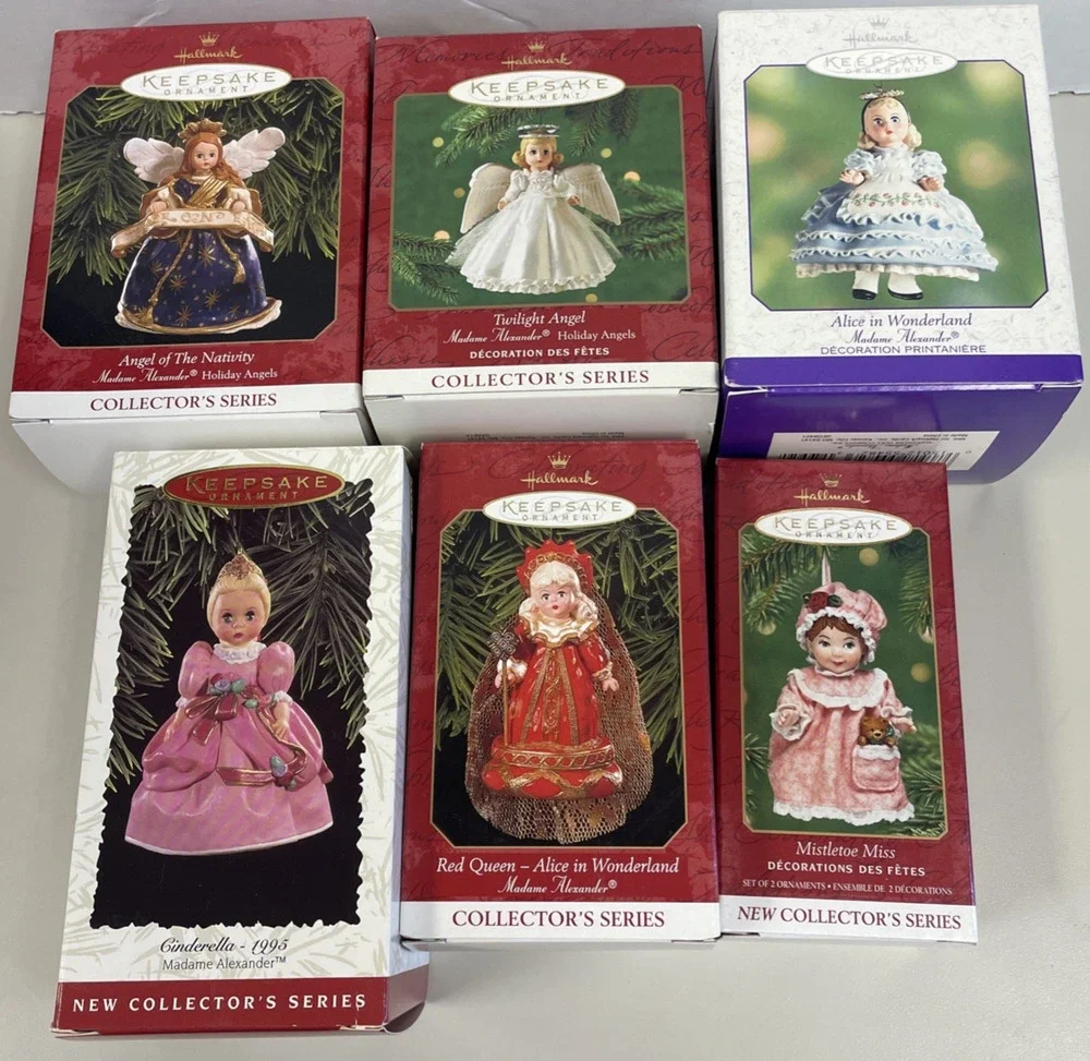 Lot Of 6 Hallmark Keepsake Ornaments -Alice in Wonderland Angel Cinderella Queen